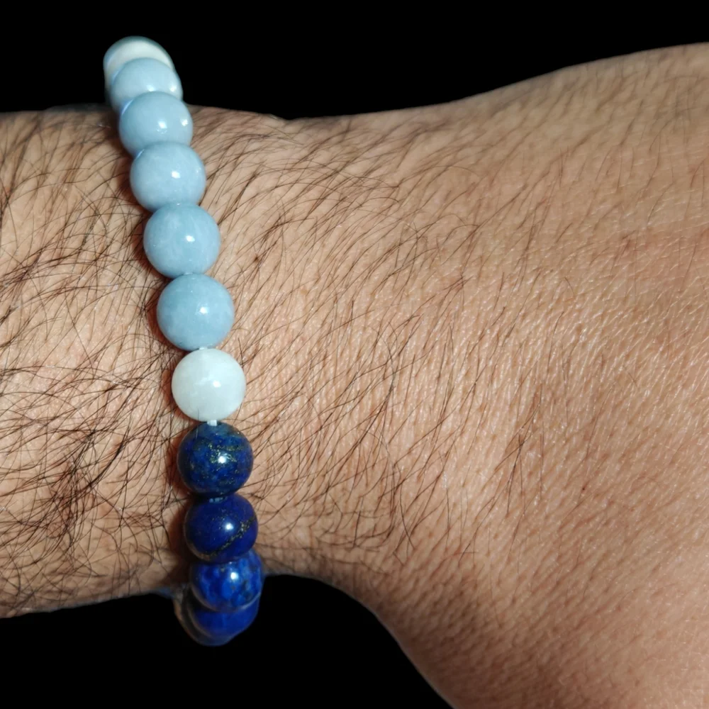 Lapis Lazuli Bracelet Authentic Stones With Authentic Angelite & Moonstone - Picture 3 of 5